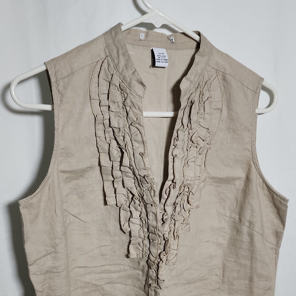 Sleeveless Ruffle Front Tan Top - Picture 2 of 4